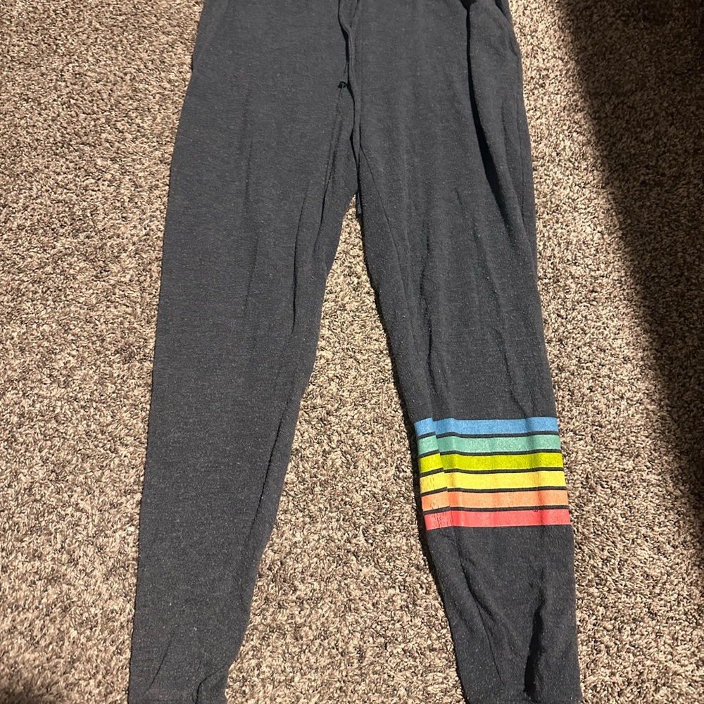 Women’s blue Joggers with Rainbow Stripes